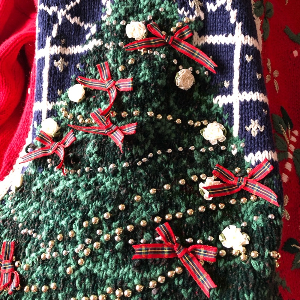 VTG Metropolitan 10001 Red Ugly Christmas Pullover Sweater Rosettes & Ribbons L - Picture 5 of 14